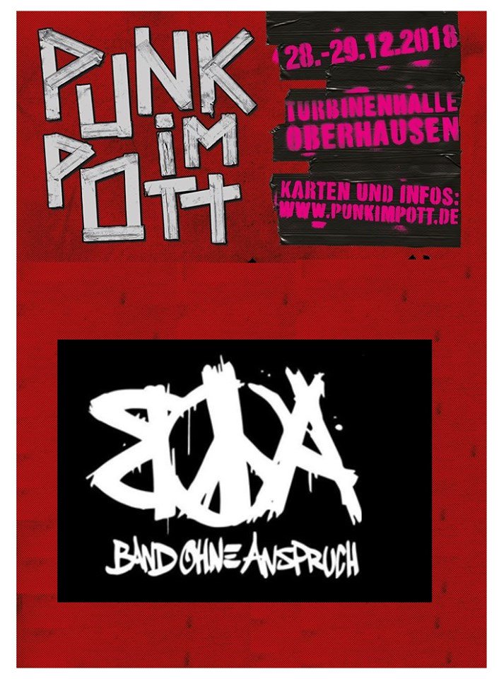 Juhuuuuuu, wir spielen auf dem "Punk im Pott" ,...nur diesmal leider "nüchtern" ;-) 29.12.2018! Wir haben Bock, wer noch? #pip #PunkimPott #BoA #2018