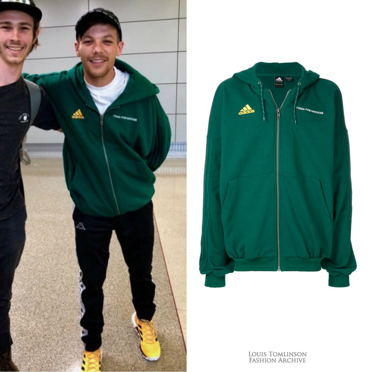 principalmente Oxidado calcular Louis Tomlinson Fashion Archive on Twitter: "06/24/18* | Louis wore a  #GoshaRubchinskiy x @adidas zipped jacket ($278) in Philadelphia  https://t.co/GGJ2fg8CBK https://t.co/zZxkiucTU8" / Twitter