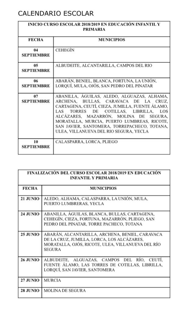 Educarm's tweet photo. 📆 La consejera @AdelaMCacha ha presentado hoy el calendario escolar. El próximo curso escolar comenzará en la Región de Murcia del 4 al 10 de septiembre. En el caso de los institutos el inicio de las clases será del 12 al 18 https://t.co/o3tCXFwuC0