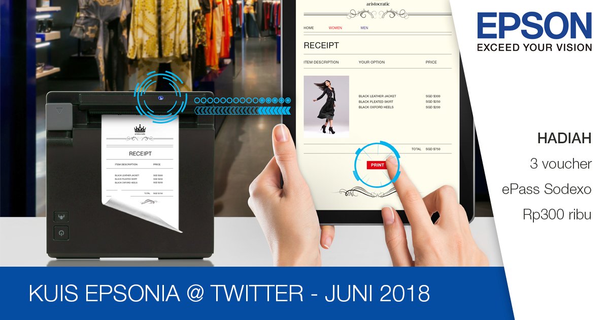 Mau voucher ePass @SodexoID Rp300 ribu? Kami punya 3 buah di #KuisEpsonia. Segera ikutan di bit.ly/kuisepsoniajun…. Simak video printer POS TM-M30 di linimasa kami. #kuis