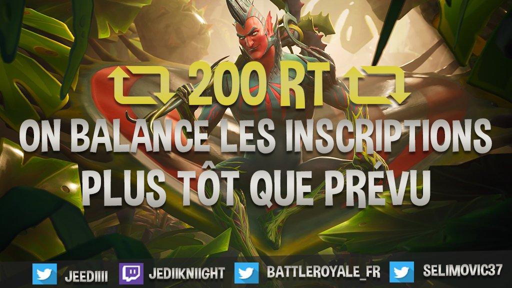 YLF_Calvin's tweet photo. [TOURNOI 🏆] JEDII CUP 5 - Le 29 et 30 juin !

VOUS SOUHAITEZ VOUS INSCRIRE EN AVANCE ?
SUIVEZ LES INSTRUCTIONS !

FOLLOW @JeeDiiii / @selimovic37 

REJOINS LE DISCORD POUR RECEVOIR LE FORMULAIRE !
https://t.co/PDY6XgTcKU 🔧

#BattleRoyale_FR https://t.co/63f7VZQ1zT
