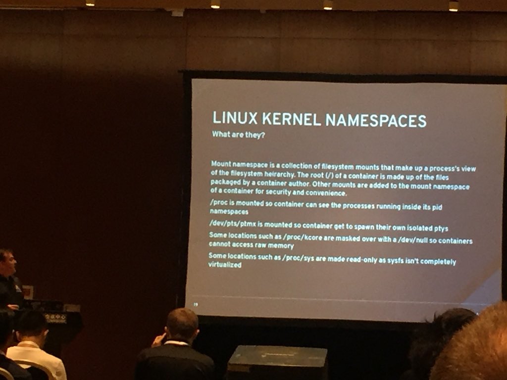 JenInnovate's tweet image. Talking about the role of #namespaces in #Container #security. @thomasdcameron #LinuxCon #ContainerCon #CloudOpen #China @redhat @redhatopen @RedHatEvents @redhatcloud