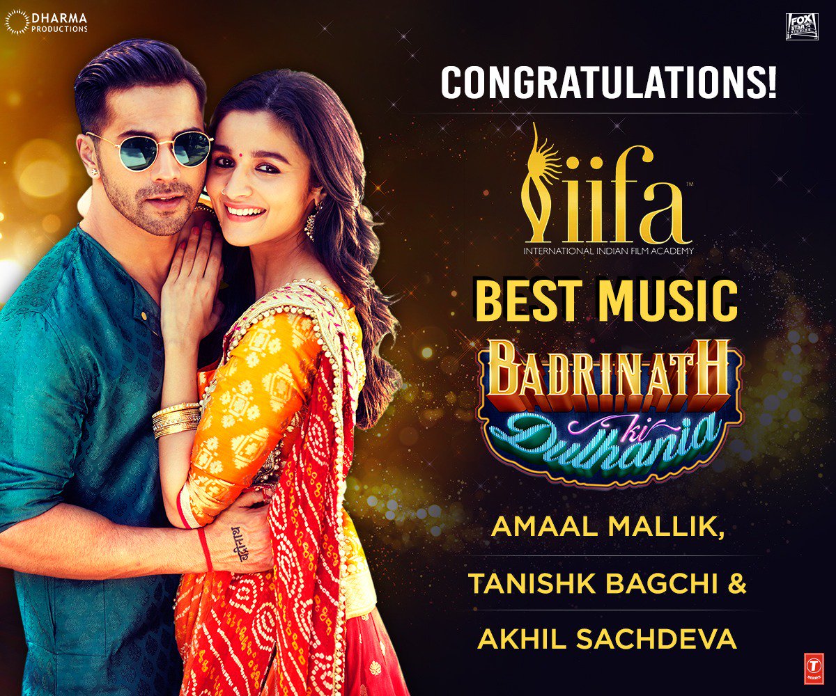 DharmaMovies's tweet photo. Ruling all the hearts &amp; charts even now! #BadrinathKiDulhania wins the Best Music award at the #IIFA2018, making this album a chartbuster!❤️

@karanjohar @apoorvamehta18 @Varun_dvn @aliaa08 @ShashankKhaitan @foxstarhindi @AmaalMallik @tanishkbagchi @AkhilNasha @TSeries https://t.co/seGl4vqsnN