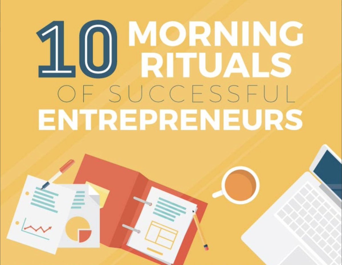 RebekahRadice's tweet photo. How Do Successful #Entrepreneurs Start Their Day?

1. Get Up An Hour Early
2. Visualize
3. Eat Breakfast
4. Say Buh-Bye To THAT One Big Task
5. Motivational Mantra
6. Get Moving
7. Pack Snacks
8. Let go
9. Go To Bed Early
10. Silence

What works best for you?

#mondaymotivation https://t.co/OzJlV3M1vW