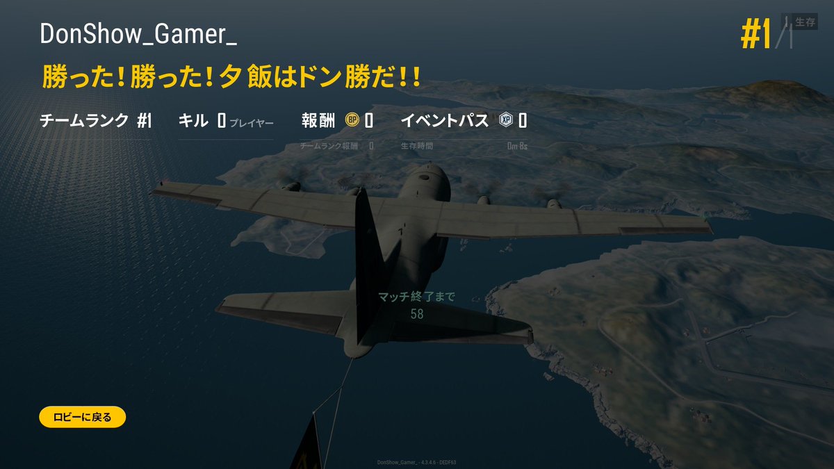 Donshow Pc版pubg على تويتر Jp鯖で過疎って一人で試合始まったら飛行機内でドン勝きたｗ Pubg