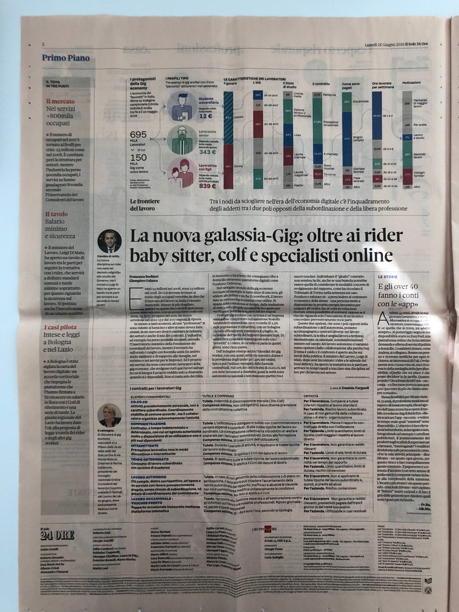 glpetrelli's tweet photo. Non esistono solo i #rider. Oggi su @sole24ore una panoramica sulla galassia dei #gigworker.  #gigeconomy #BeMyEye #decretodignita @luigidimaio https://t.co/4gqJOOf10L