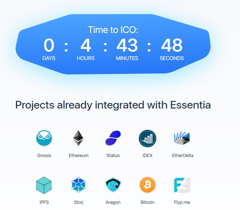 Essentia ICO starts in 4 and a Half Hours... Everyone please be safe... 
OFFICIAL Website: essentia.one 
OFFICIAL Telegram: t.me/essentia_one  (note: 34k+ members)
OFFICIAL Twitter: x.com/essentia_one
$ESS #Essentia #Essentia_One #Fintech #Blockchain #ICO
