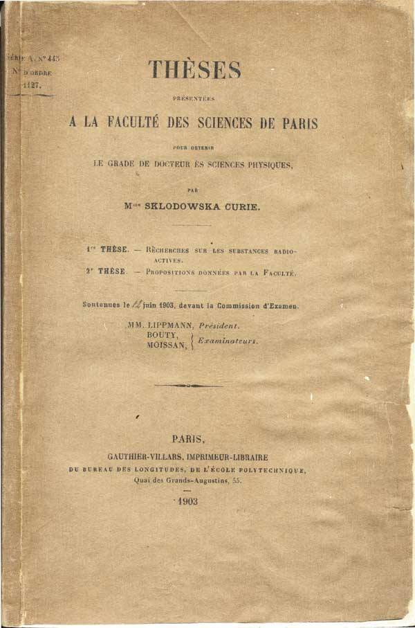 #OTD in 1903, Marie Skłodowska Curie defends her doctoral thesis on radioactive substances at Université de la Sorbonne in Paris – becoming the first woman in France to receive a doctoral degree.