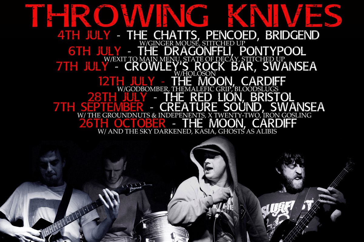 Updated gig list. July is kicking off! Come find us
#throwingknives #throwingknivesband #gigs #wales #england #2018 #punk #rock #hardcore #dates #tour