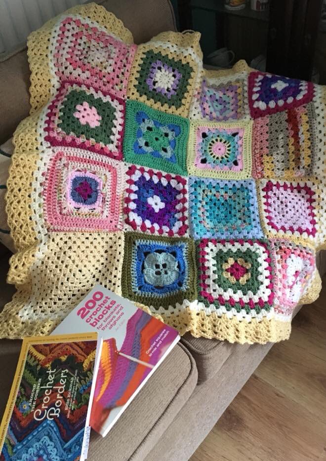 HandKnittedLove's tweet photo. It may not be the weather here at the moment to buy blankets but this is a one off, unique, bespoke & handmade crochet blanket #woolshop #Frodsham #handmade #crochet #blanket #aroundthecorner #EdieEckman #200blocks #JanEaton #yarn https://t.co/0xg2r2lyor