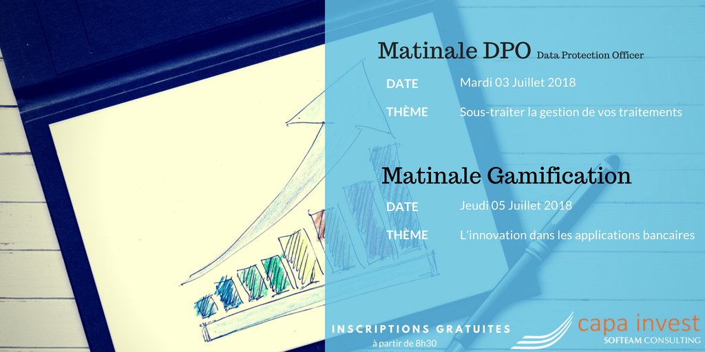 C'est la semaine prochaine :D #Matinale #DPO le 03/07 &gt; bit.ly/2tekEkE  &amp; matinale #gamification le 05/07 &gt; bit.ly/2t4WKJ6  Inscriptions gratuite ! #banque #assurance #mutuelle #gdpr