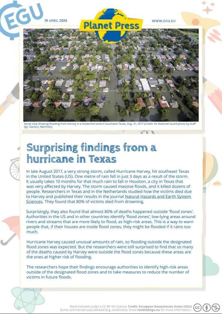 EuroGeosciences's tweet image. Surprising findings from a hurricane in #Texas - our new kid-accessible press release fresh from #PlanetPress, egu.eu/77VWKZ #teachers