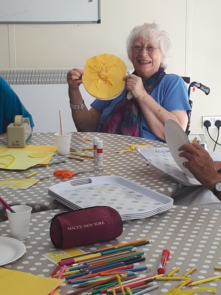 In our stroke unit activity group, patients like Joy got creative for summer solstice. This weekly group aids speech, socialising, cognitive function &amp; upper limb weakness. The group also had a visitor, a seagull chick, which was reunited with its mum thanks to our estates team