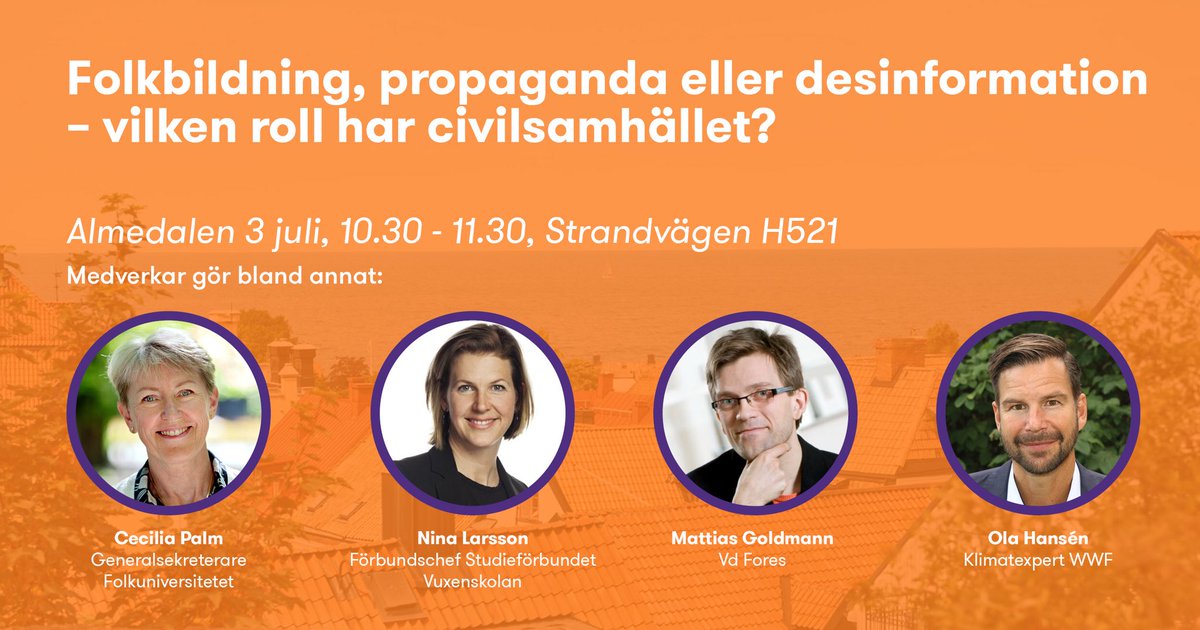mhogberg_'s tweet photo. Spelar det någon roll vad som är sant  &amp; vem som äger sanningen? Vi diskuterar vad civilsamhällets aktörer kan göra &amp; vilken roll folkbildning kan spegla. Varmt välkomna hälsar @GrantThorntonSE  #ideellt #Almedalen https://t.co/XhMfK8hN2n https://t.co/MqZJjZhzEr
