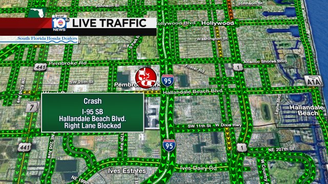 CRASH: I-95 SB & Hallandale Beach Blvd. A right lane is blocked. #TRAFFIC https://t.co/Usc452CwEe