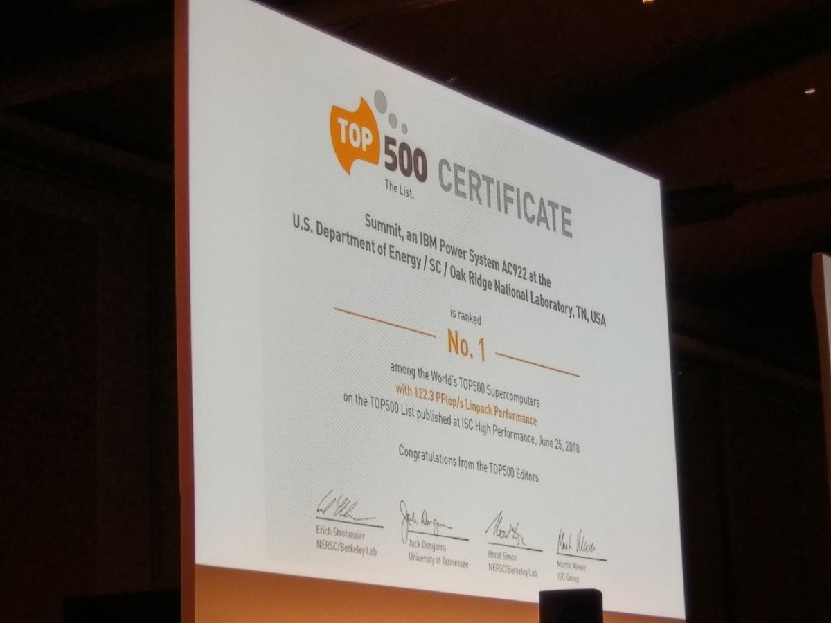 gabor_samu's tweet photo. #IBM #POWER9 based Summit claims number one in #Top500 and #HPCG rankings. #OpenPowerOrg https://t.co/L59CDZBXep