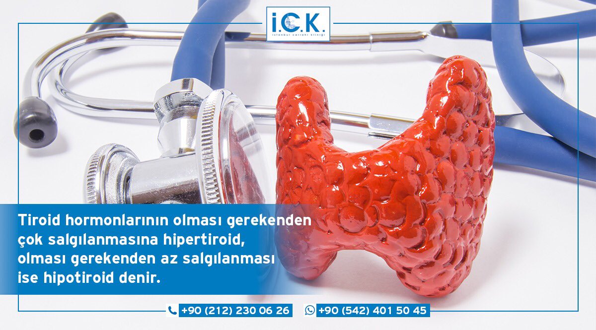 Tiroid hormonlarının olması gerekenden çok salgılanmasına hipertiroid, olması gerekenden az salgılanması ise hipotiroid denir. ☎ 7/24 Bilgi: 0212 230 06 26 📲 WhatsApp: 0542 401 50 45 istanbulcerrahiklinigi.com