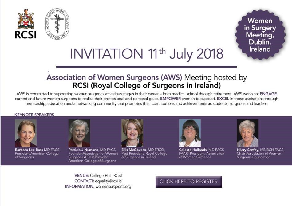 Focused on the experiences of #genderequality in #surgery, register for the first <a href="/WomenSurgeons/">WomenSurgeons</a> meeting in Ireland. bit.ly/AWS18Meeting  #ILookLikeASurgeon