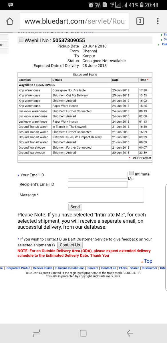 MehAnurag's tweet photo. @BlueDartTweets  Audacity to say consignee not available, Never attempted to deliver inspite of parcel being in the city since Sunday https://t.co/k2sAFT6Ndl