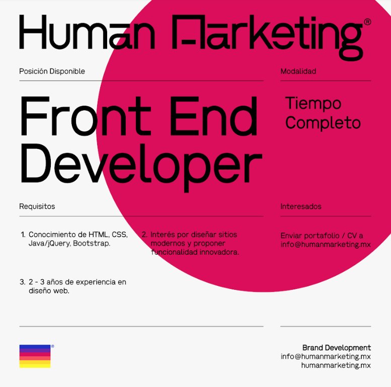 TOCTOC (@toctocmx) on Twitter photo #VACANTE Se busca FRONT END DEVELOPER en #Monterrey
Si te interesa manda tu cv a- info@humanmarketing.mx toctoc.mx/job/programado… #VACANTE Se busca FRONT END DEVELOPER en #Monterrey
Si te interesa manda tu cv a- info@humanmarketing.mx toctoc.mx/job/programado…