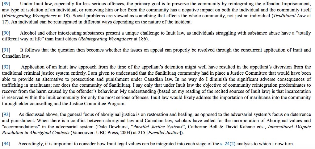 benralstonyxe's tweet photo. Very fascinating decision from the Nunavut Court of Appeal in R v Ippak: https://t.co/2flqqLZ3Dy Berger JA, in concurring reasons, purports to examine the exclusion of evidence under the Charter "through the concurrent application of Inuit and Canadian law". https://t.co/Wy7D159Jfj