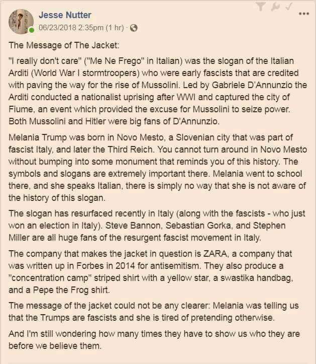 LilithResists's tweet photo. Explanation of Melania's jacket message. https://t.co/3CAuHlAr1H