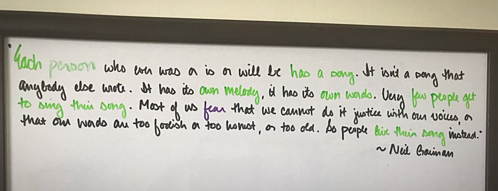 jen_spivey's tweet photo. I’ve had this written on my board since I started working at DCAC, and yet, many days I’m still struck by the profundity of helping others ‘live their song.’ https://t.co/IdL4HXVMec