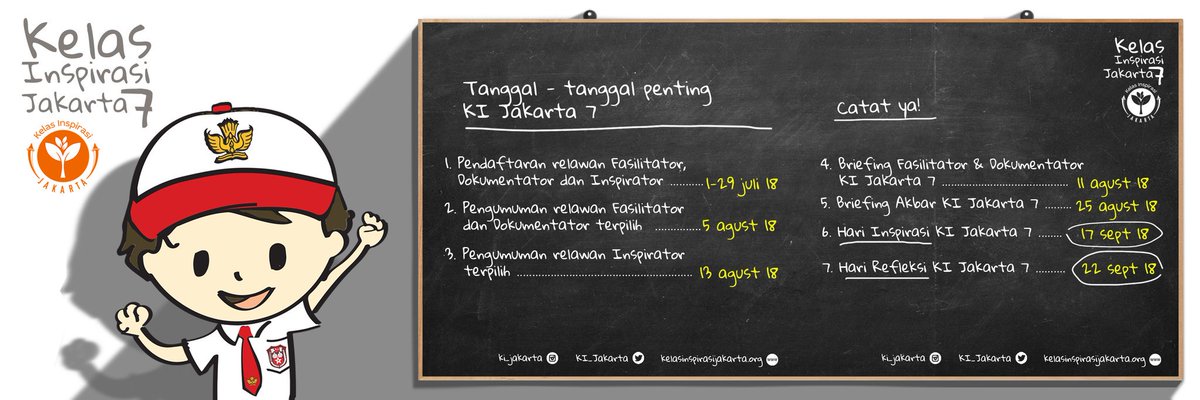 KI_Jakarta's tweet photo. Hi Profesional Jakarta!. Jaka hadir menginformasikan waktu penting di Kelas Inspirasi Jakarta 7.
Dicatat ya dan ikuti terus sosial media kami. (https://t.co/lPcPAo4H7t|https://t.co/znoKJbMYtH)
#kijkt7
#selamanyamenginspirasi
#menginspirasiJakarta
#membekasdihati
#kelasinspirasi https://t.co/SDc2sYsOHD