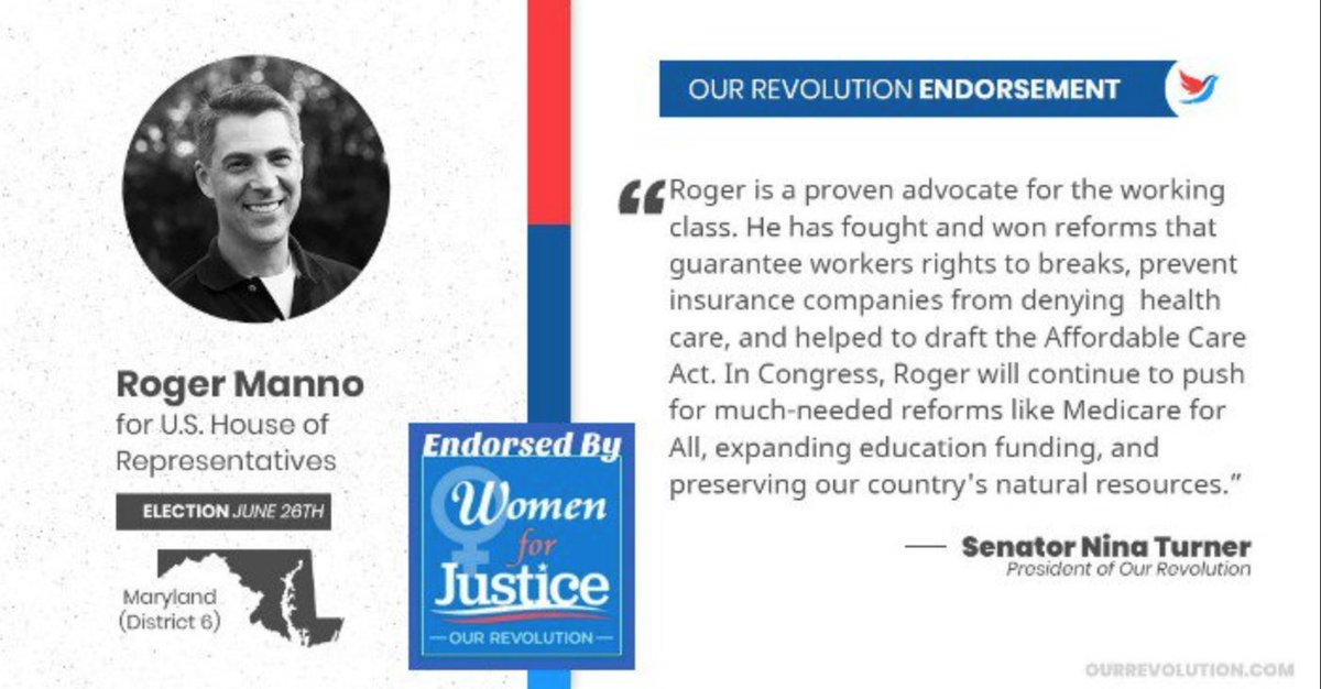MoCo4Bernie's tweet photo. We need Roger Manno fighting for the 99% in the US House. Roger is challenging big money in the MD CD6 primary race.
Help get him over the finish line &amp; win the Dem primary for CD6 in Maryland!
Work a poll
Door knock &amp; canvass
Phonebank
Volunteer NOW! Call Rachel at 301-247-0235 https://t.co/BrnYc4eAoH