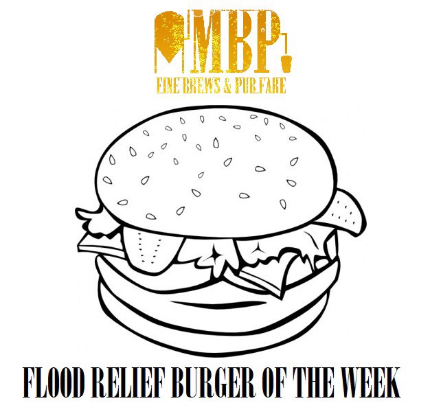 @mamasbrewpub_ Flood Relief Burger of the Week is "THE CHEEZY MAC DADDY" 9oz patty topped with bacon mac n cheese...$2 from each sale going to help local flood relief. #floodreliefburger #helpthecause