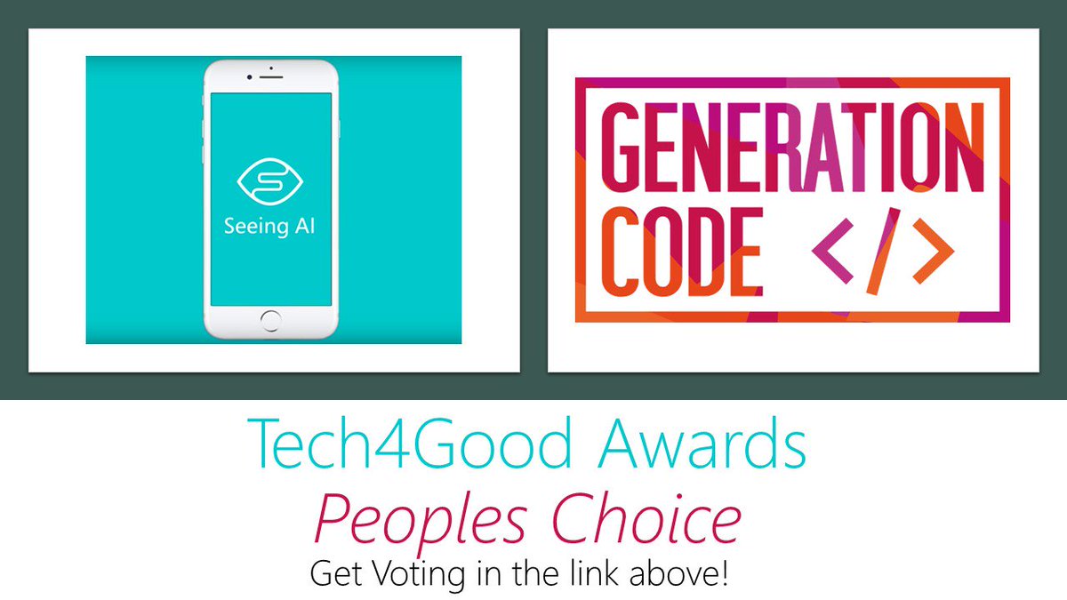 MSCharitiesUK's tweet image. 2 @Microsoft projects have been shortlisted in this years #Tech4good awards AND the peoples choice is exactly that - YOUR choice. 
Get voting for Seeing AI #t4gseeingai or our #t4ggenerationcode project with @UKYouth here:👉tech4goodawards.com/vote-now/ #Tech4GoodAwards