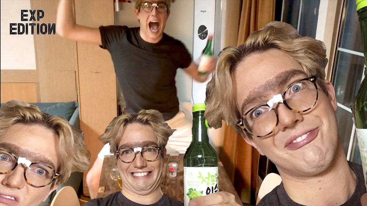 exp_edition's tweet photo. SOJU  TIPS, TRICKS and…dips(?) from ‘FERB’ on EXP EDITION TV! https://t.co/pgsld17wQz 🤣 #이엑스피에디션 의 숙소 이웃집에 사는 과학 선생님이 그만의 소주를 마시는 팁과 트릭들을 보여주기 위해 들렀어요!
近所の先生がソージュの楽しい飲み方を教えにきました。ファーブさん登場！！！🤣 https://t.co/OxMLzr6Gtc