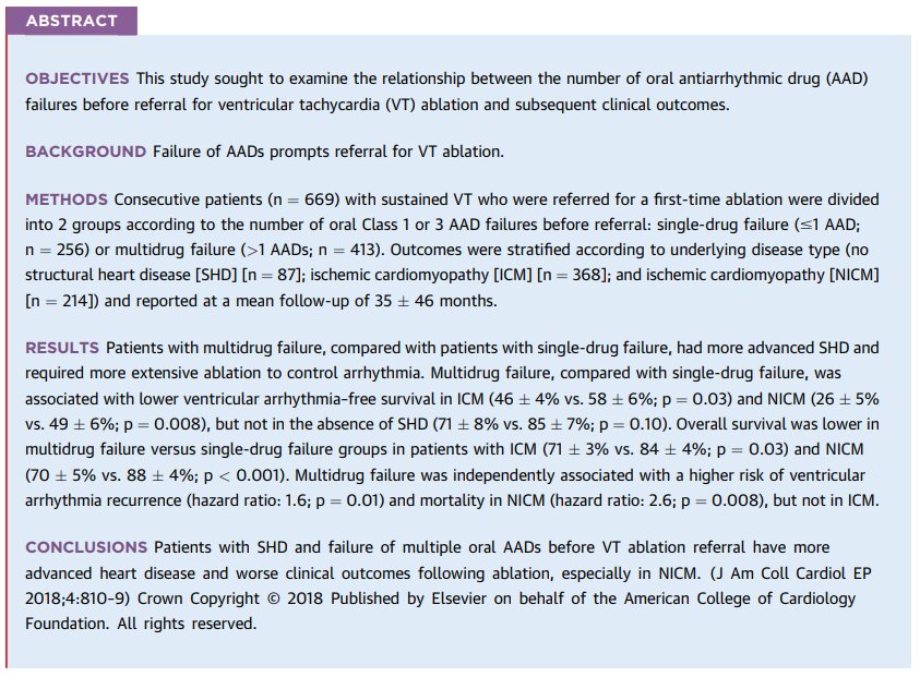Jacc Journals Failure Of Multiple Oral Anti Arrhythmic Drugs Before De Novo Catheter Ablation For Vt In Patients With Shd Is Associated With Worse Clinical Outcomes T Co Zzcikqooar Jacccep Earlyreferral T Co Vawqyw72ll