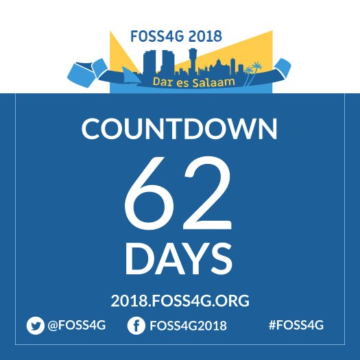 foss4g's tweet photo. We now have exactly 62 days to #FOSS4G2018 Dar! Tickets are still up for grab. https://t.co/EvC8Mmf8EW #FOSS4G https://t.co/dE1XzSaP9N