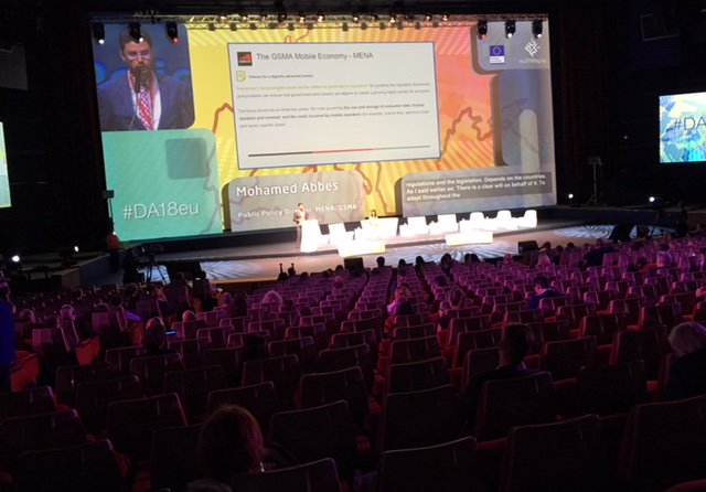 GSMAEurope's tweet photo. . @GSMA Public Policy Director Mohamed Abbes speaking at #DA18eu session on "Digital innovation in the Southern Mediterranean region" about policies for a digital advanced society: https://t.co/Q9kjiLN5sI #DigitalAssembly2018 #digitalskills #digitalsociety https://t.co/86xTx6oYRG