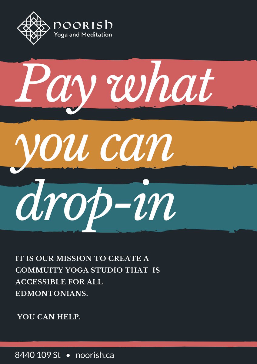 NoorishYoga's tweet photo. On July 1, 2018, we will be offering a ‘Pay what you can’ drop-in option! It is our mission to open our doors to all folks who have the desire to practice yoga. If you want to help support our mission, please drop in for a class &amp; share with your friends! https://t.co/EjH8q86gnn
