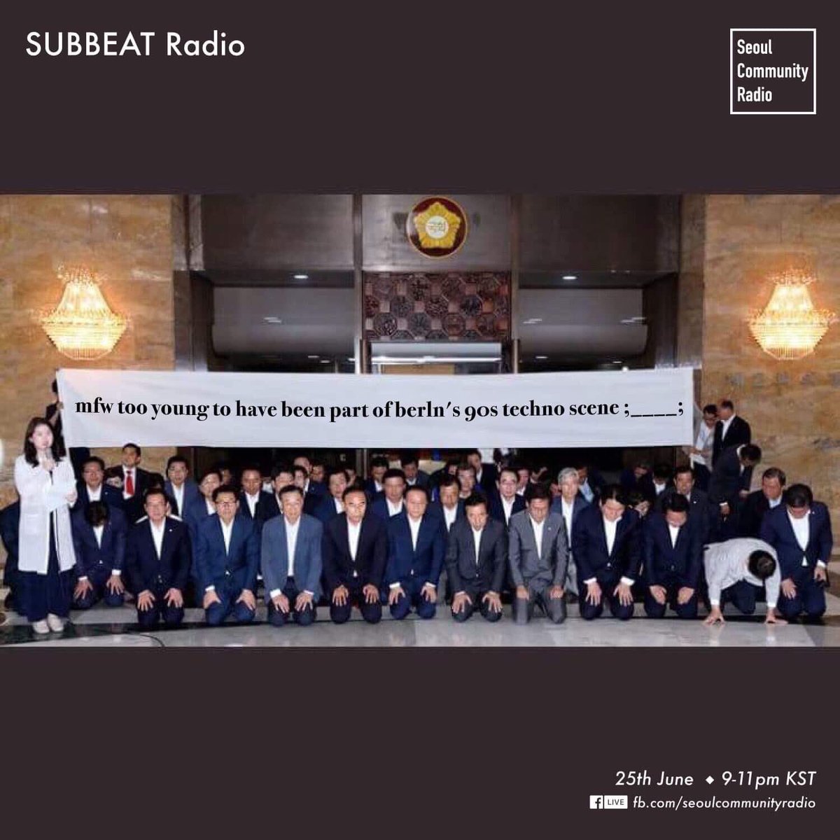 🔊
Tonight 9PM-11PM
SUBBEAT on #SeoulCommunityRadio
<a href="/Radio_SCR/">서울 커뮤니티 라디오 / Seoul Community Radio / SCR</a> <a href="/subbeat_/">SUBBEAT</a> <a href="/blamelobotome/">😷ㄹㅂㅌㅁ LOBOTOME😷</a> <a href="/mondaystudio/">mondaystudio</a>