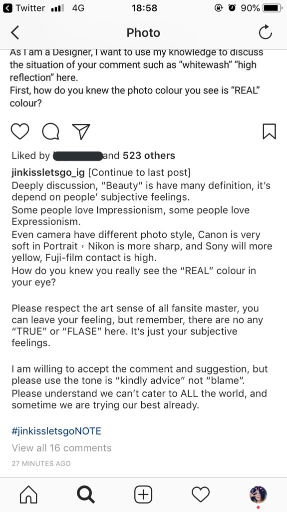 jhopesyouth's tweet photo. Fansite @jinKissLetsgo has an ig post about whitewashing. I hope y’all can take the time to read instead of accusing some fansites for whitewashing &amp; edit their pictures WITHOUT their permission because it is rude of you to do so. 

#TeenChoice #ChoiceFandom #BTSARMY @BTS_twt https://t.co/1TvuRpF7HS