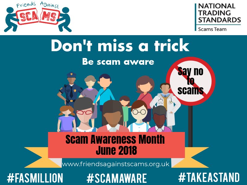 It's time to take away the shame and Take a Stand Against Scams. As part of Scams Awareness Month why not complete this online training and become a Friend today at iendsagainstscams.org.uk #ScamAware #Don'tMissATrick