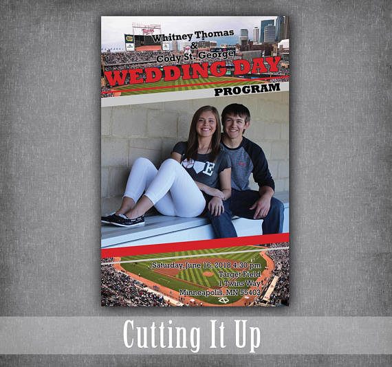 sportsbride's tweet image. Baseball Wedding Program, Sports Theme Favor, Game Day Magazine, Ceremony Booklet, Fun Programs, Custom, Wedding Team, Minnesota Twins by Cu... Just for you #teamminnesota #funprogram #twinstheme etsy.me/2tBxfyC