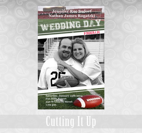 sportsbride's tweet image. Football Wedding Program, Sports Theme Favor, Fun Magazine, Ceremony Booklet, Game Day, University of Wisconsin Badgers, Bucky by CuttingItUp Check It Out #funprogram etsy.me/2ha9LKK