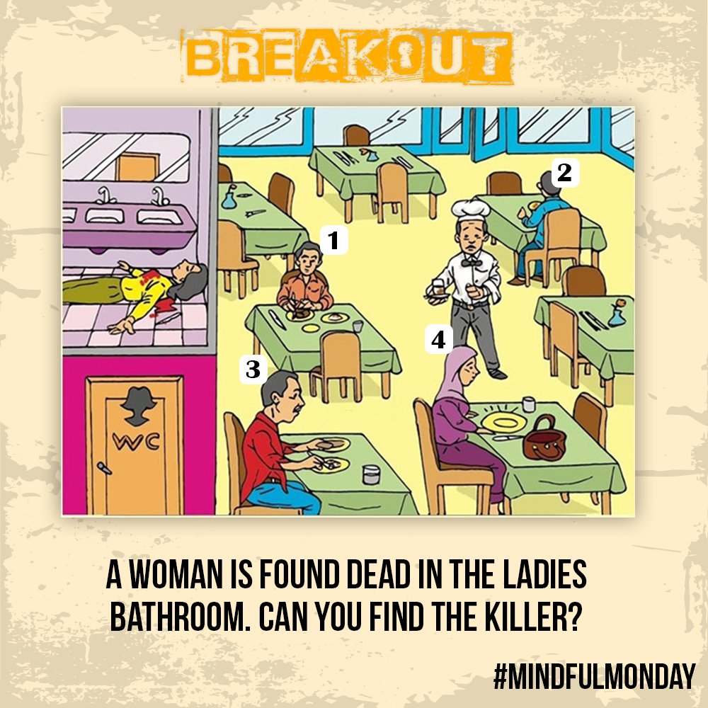 Breakout_Escape's tweet photo. As shown in the picture below, A woman is found dead in the ladies bathroom.
Can you find the killer? Comment below with answers!

#MindFulMonday https://t.co/TTZ7lPokTX