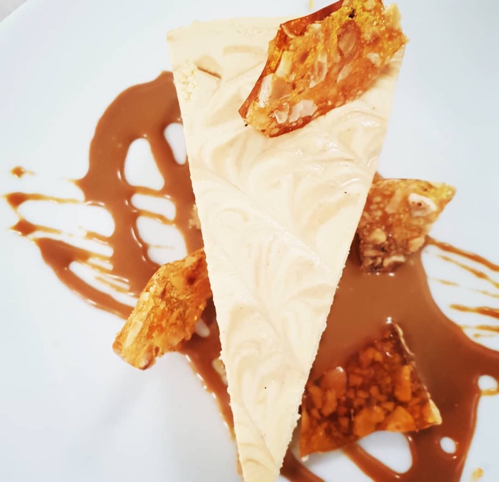 Serving #saltedcaramel #cheesecake with a hazelnut praline.  #dessert #thewatchhouse #stmawes #cornwall