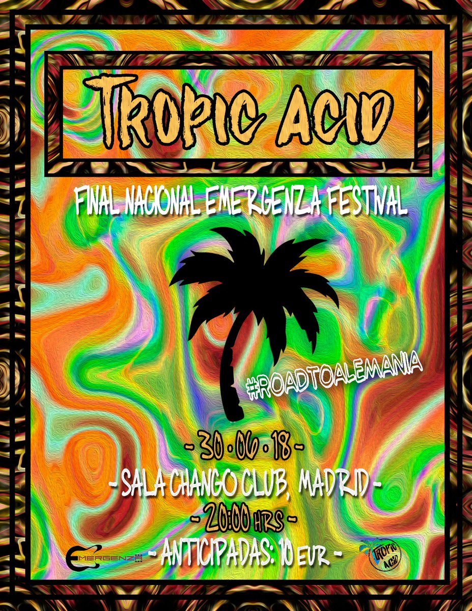 TropicAcid's tweet photo. ¡ESTE SABADO NECESITAMOS TU APOYO!

Ven a escuhar y a votar por nuestra musica este sabado en la sala @CLUBCHANGO para la final de Emergenza 

Ademas podrás disfrutar de una larga sesión de buena musica

🌴💚 Os esperamos 💚🌴 https://t.co/CITVKsVLPP