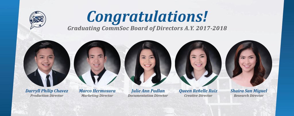 FEU_CommSoc's tweet photo. Congratulations to our graduating officers, directors, and execomms! May all of you achieve your dreams and aspirations. Your Communication Society family is truly proud of what all of you have become. 'Til our paths cross again, mga ka-comm! #GreaterCommSoc https://t.co/g66SM1Obuf
