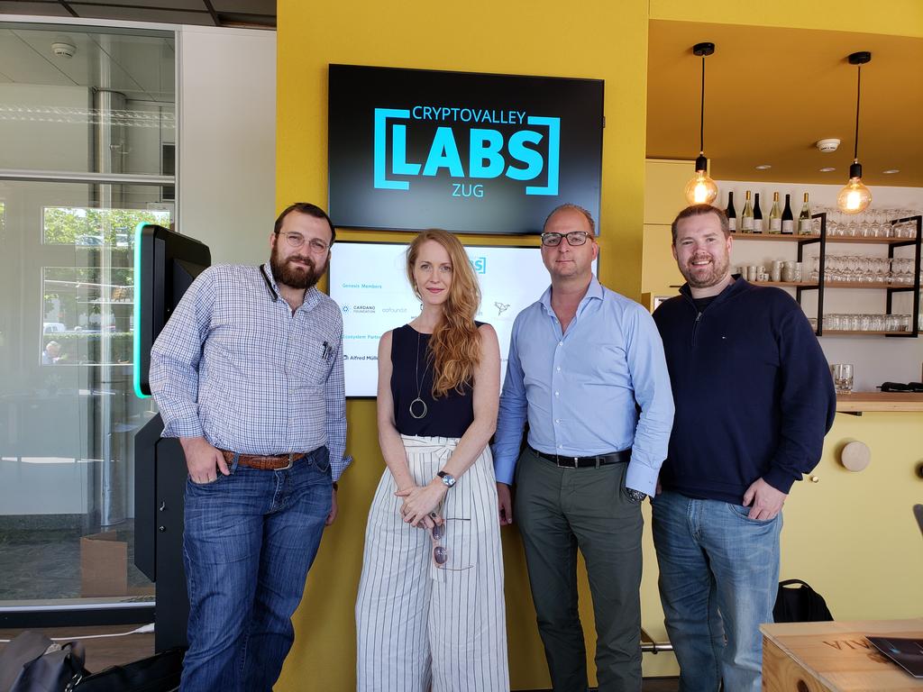 CV_Labs's tweet photo. It was an honor welcoming @IOHK_Charles and @IOHK_Jeremy in the Crypto Valley Labs to discuss the past and the future of the #CryptoValley with @GLRalf!  They are bringing true substance to #switzerland #DLT @Blockchain https://t.co/58yivK7SbZ