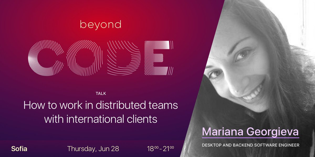 BeyondCodeEvent's tweet photo. Meet our second speaker in Sofia, Bulgaria. 🇧🇬Mariana Georgieva senior software engineer @Uber has more than 16 years of experience. She worked with team, companies and clients located around the world. She'll give you tips and share the best practice. https://t.co/NMxHJaVbH0 https://t.co/Sh3bAEgzEL