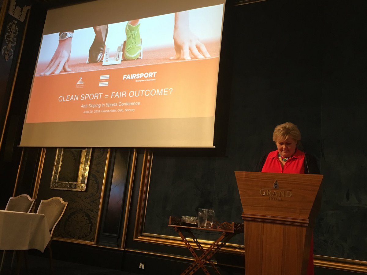 jo_leinen's tweet image. Clean Sport : Norwegian Prime Minister Erna #Solheim opens the #Anti-Doping Conference in Oslo.Sport must be fair, otherwise it cannot be called sport !