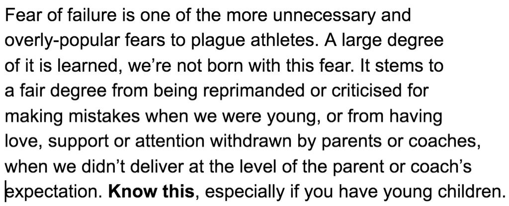 PaddyUpton1's tweet photo. Fear of failure is the most common (and unnecessary) fear to plague athletes. Reactive parents & coaches cause it https://t.co/8x4VXIurhT