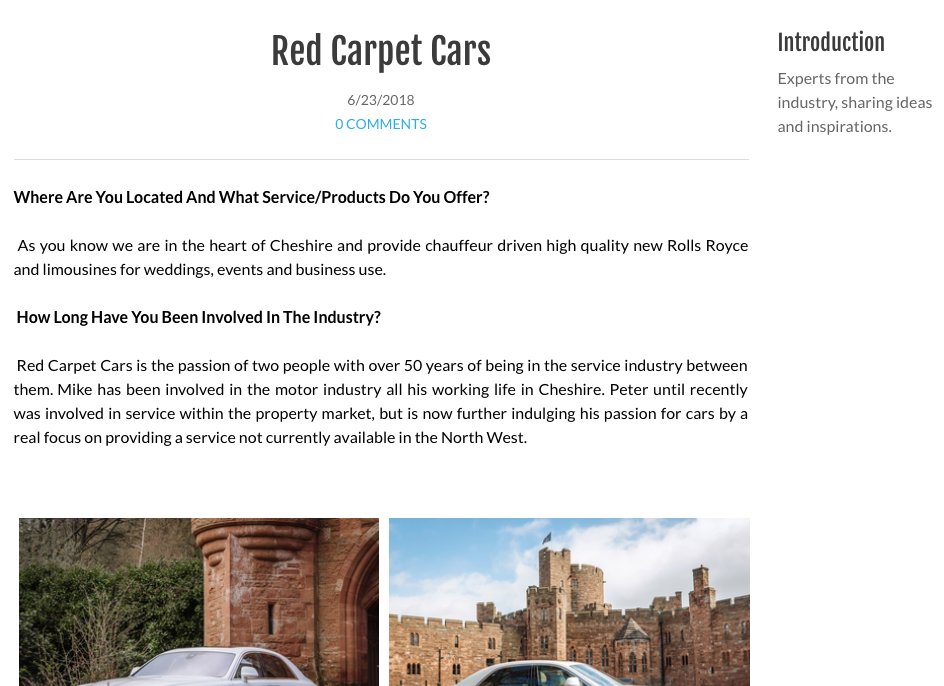 We'd like to give a special mention to <a href="/mrandmrsdarby/">Mr & Mrs Darby</a> for featuring Red Carpet Cars on their blog of industry experts! You can read the rest of the article here: bit.ly/2MizdLZ